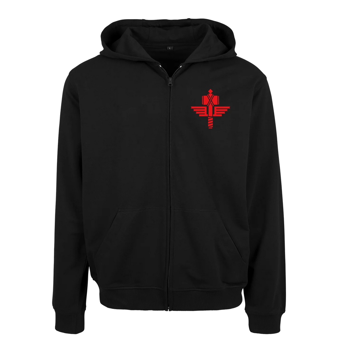Manowar Zip Hoodie Men’s 3D outline Red Logo Vertical