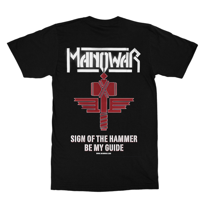 MANOWAR T-SHIRT SIGN OF THE HAMMER RED ON BLACK (LEGACY)