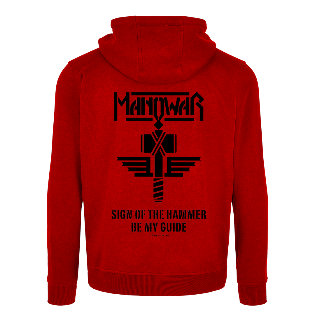 Manowar Men's Zipped Hoodie Sign Of The Hammer Red