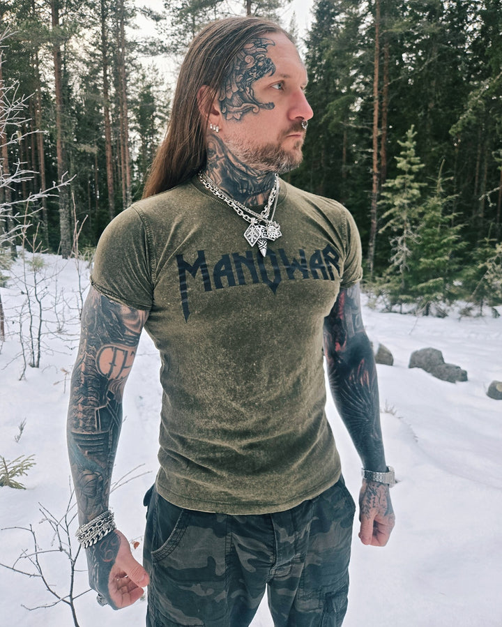 MANOWAR T-SHIRT GREEN ACID WASH VINTAGE LOGO