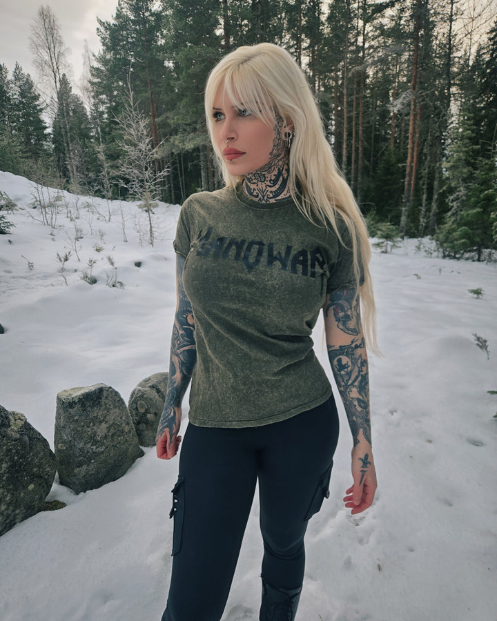 MANOWAR T-SHIRT GREEN ACID WASH VINTAGE LOGO