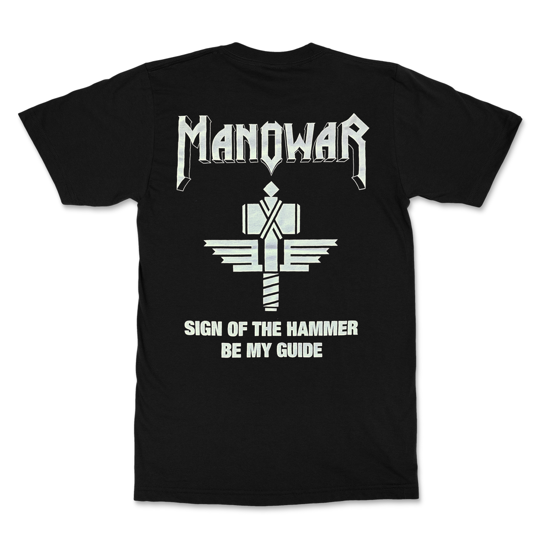 Manowar T-Shirt Sign Of The Hammer Be My Guide (white on black)