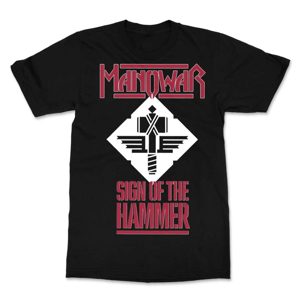 MANOWAR T-SHIRT SIGN OF THE HAMMER RED ON BLACK (LEGACY)