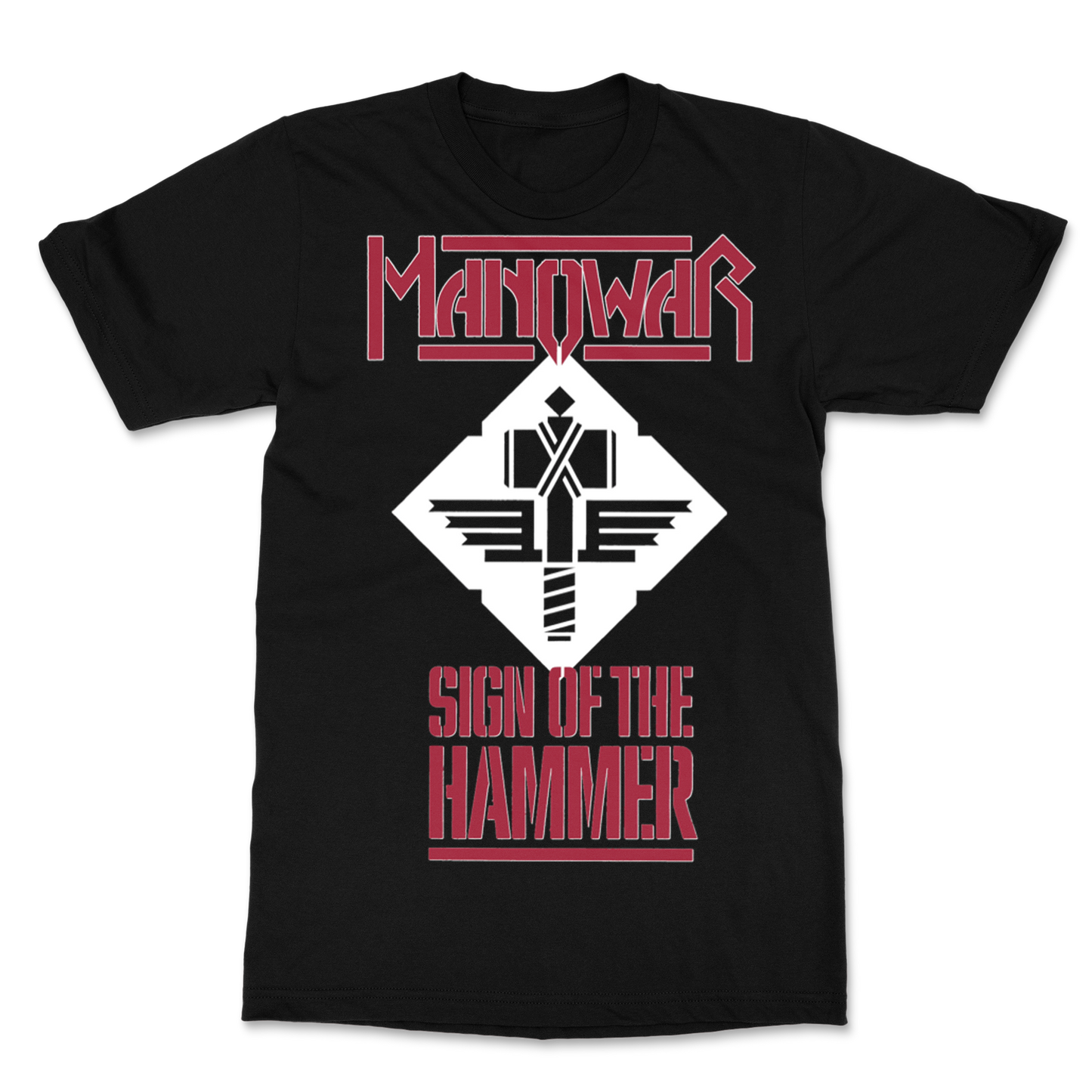 MANOWAR T-SHIRT SIGN OF THE HAMMER RED ON BLACK (LEGACY)