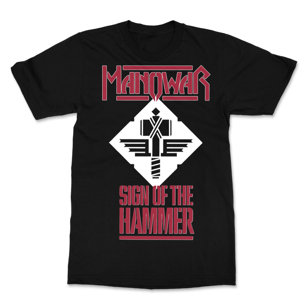 MANOWAR T-SHIRT SIGN OF THE HAMMER RED ON BLACK (LEGACY) – MANOWAR