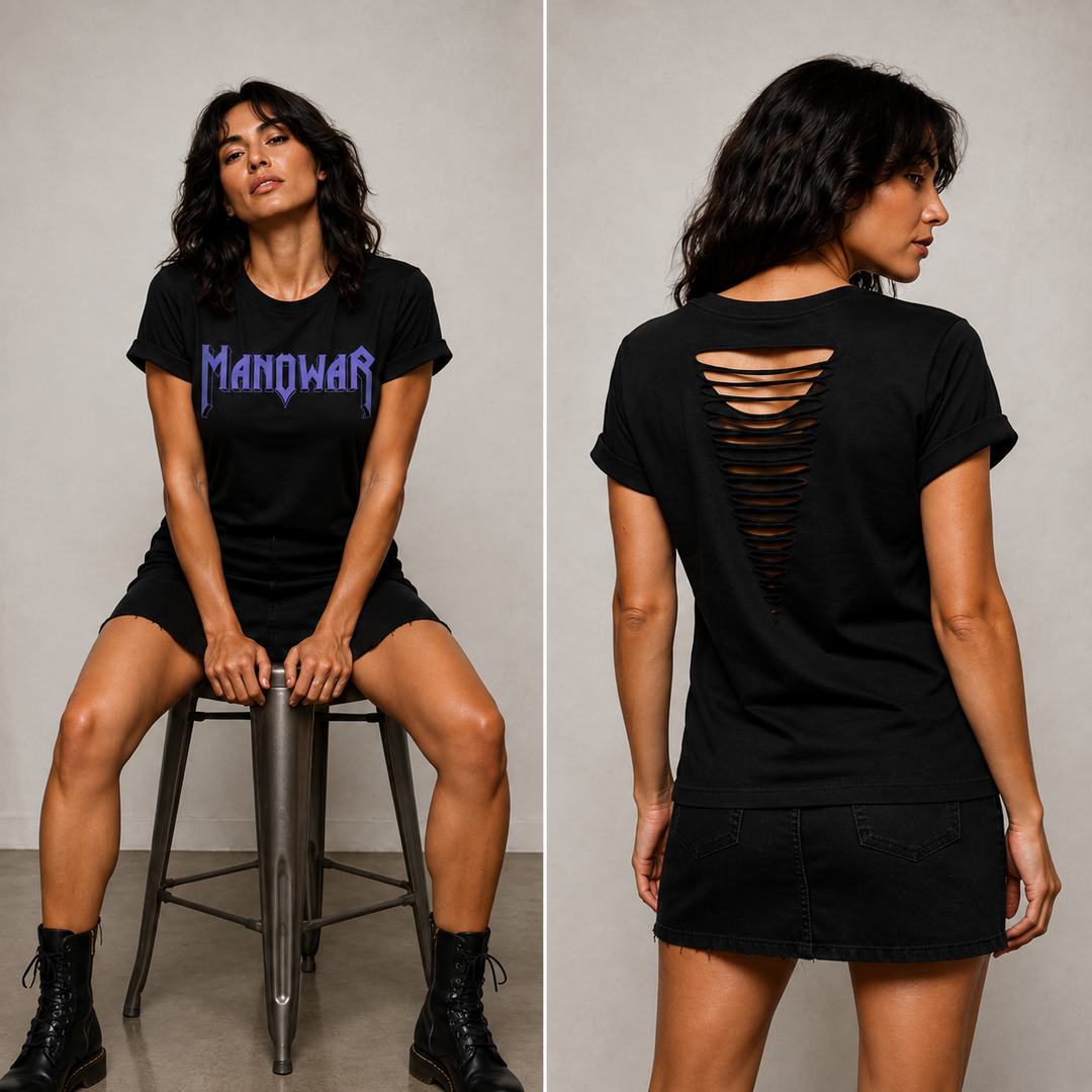 MANOWAR LADIES' SLASHED BACK LOGO